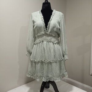 SUMMER GREEN-WHITE MINI DRESS WITH PLUNGING V NECK AND OPEN BACK WOMEN M